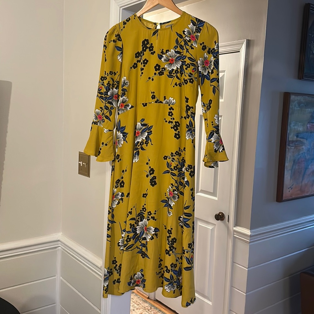 ASOS midi dress with fluted sleeves, keyhole back and floral print